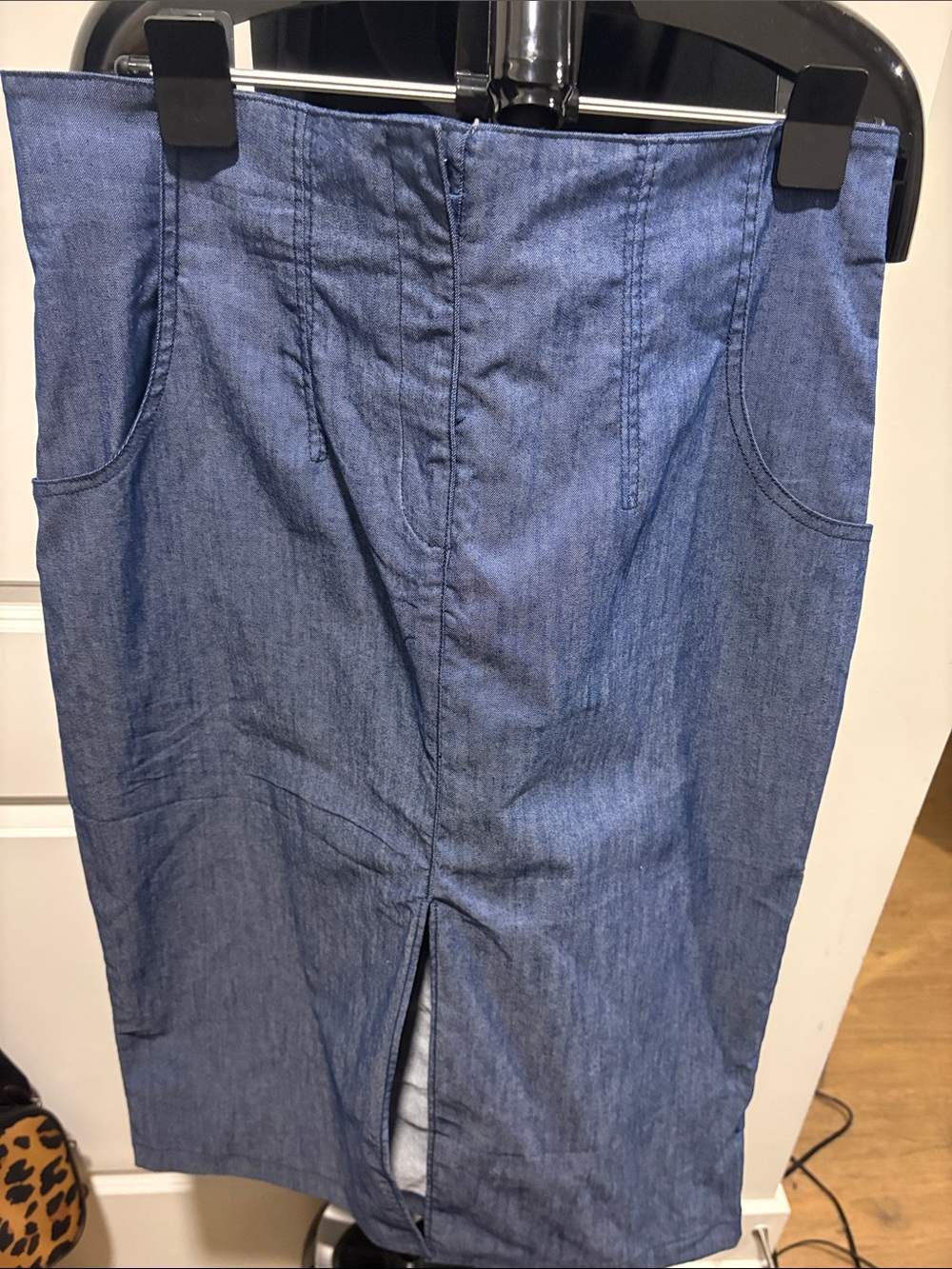 New York & Company Denim Midi Skirt in Blue